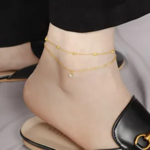 Golden Beaded Double-Layer Pendant Anklet